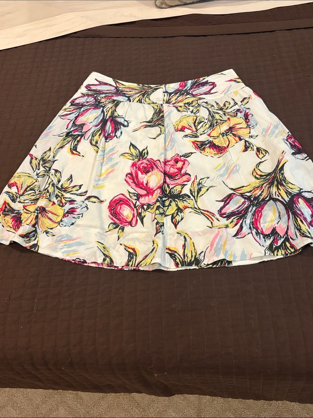 CAbi White Circle Skirt with Pink and Yellow Floral Print